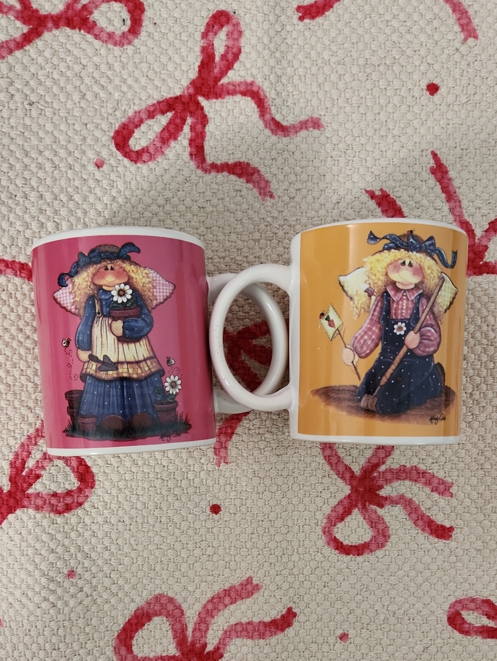 Vintage Mindy Cain Country Garden Angel Coffee Mugs: Set Of 2